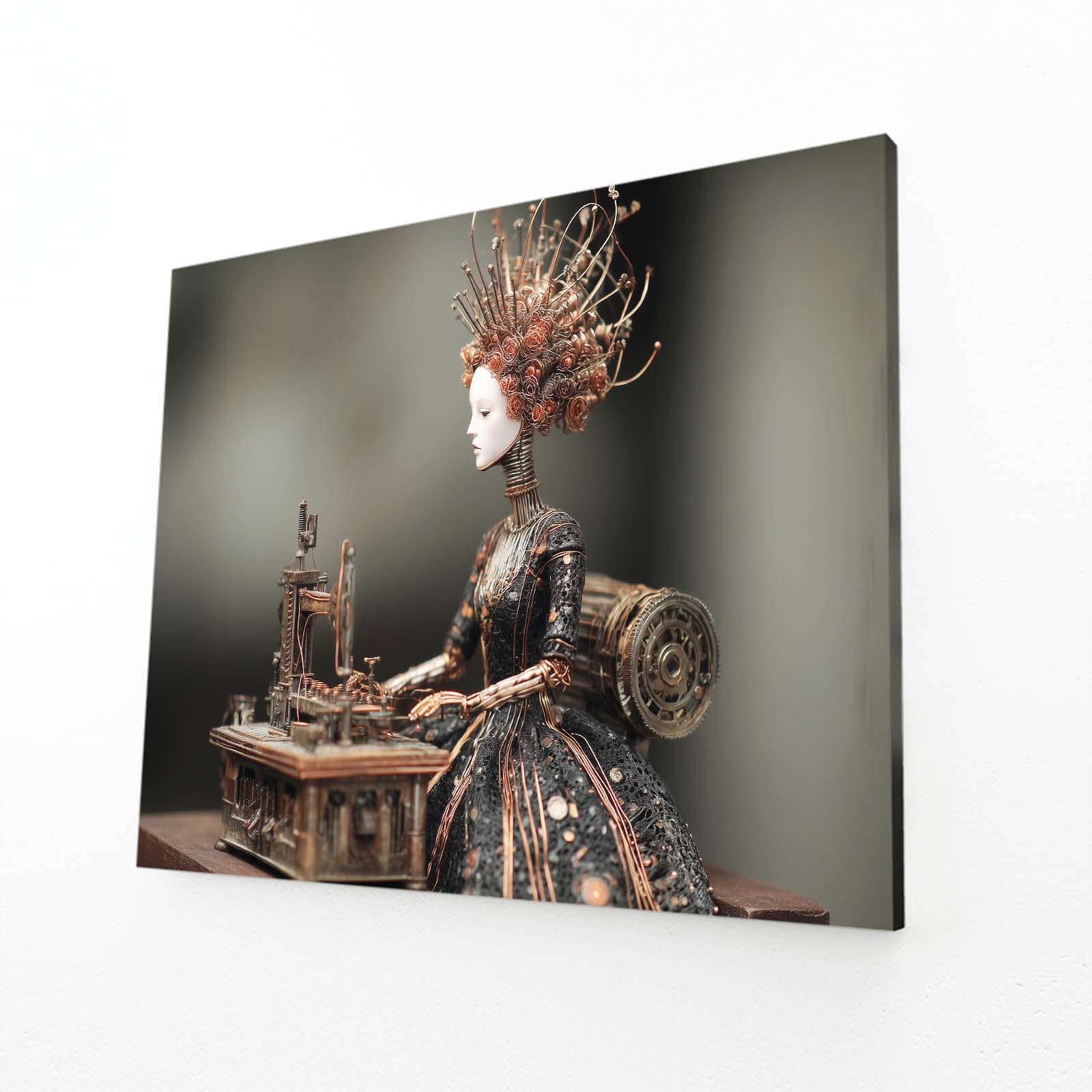Clockwork Queen Doll Steampunk Canvas – angled canvas view on white background