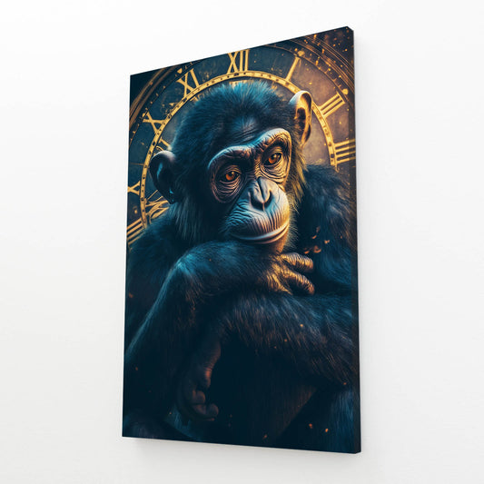 Clockwork Time Monkey Prints – angled canvas view on white background