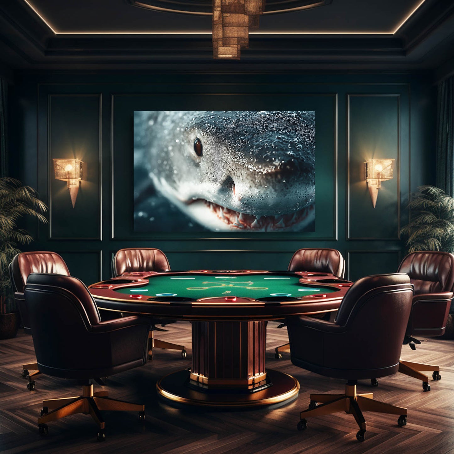 Close Up Realistic Shark Canvas Art – styled in a furnished interior