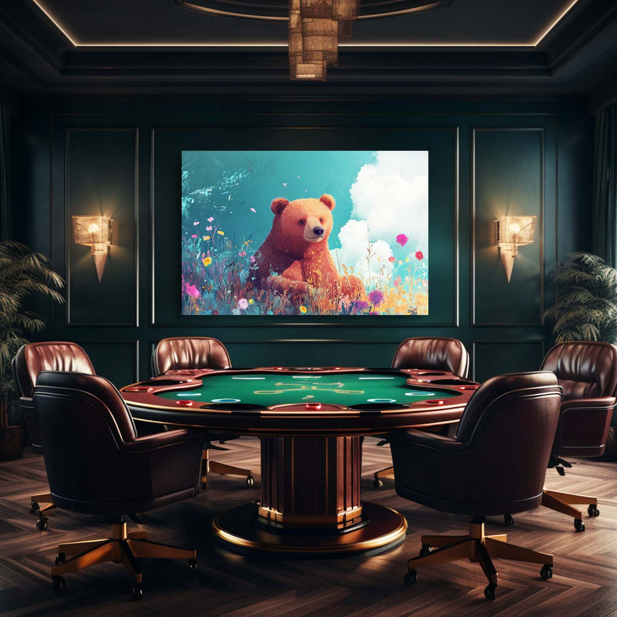 Cloud Meadow Cub Bear Wall Decor — contemporary canvas print, styled in a furnished interior