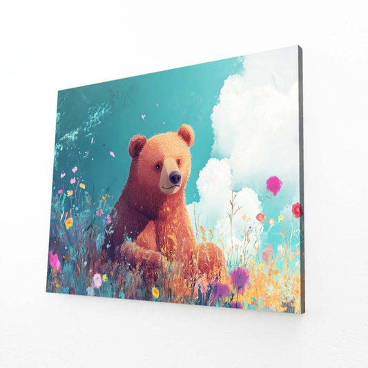 Cloud Meadow Cub Bear Wall Decor — contemporary canvas print, angled canvas view on white background