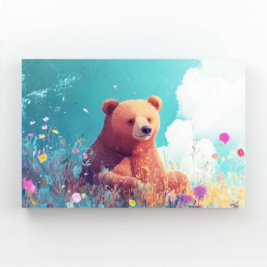 Cloud Meadow Cub Bear Wall Decor — contemporary canvas print, angled canvas view on white background