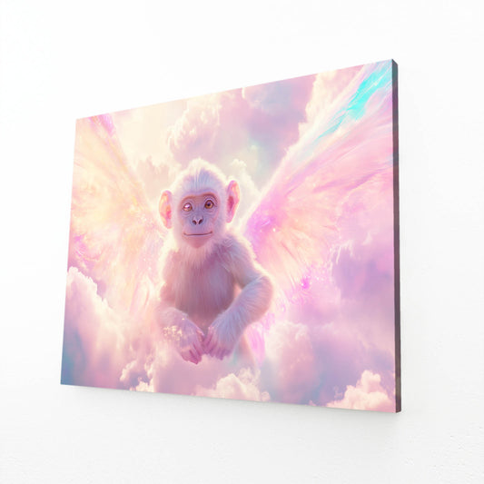 Cloud Winged Cherub Monkey Canvas – angled canvas view on white background