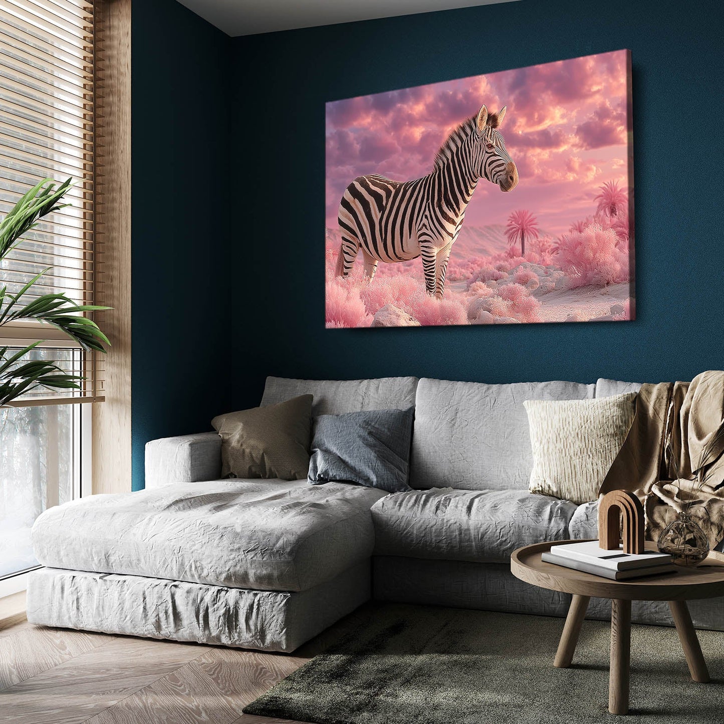 Cloud Zebra Canvas Art – styled in a furnished interior