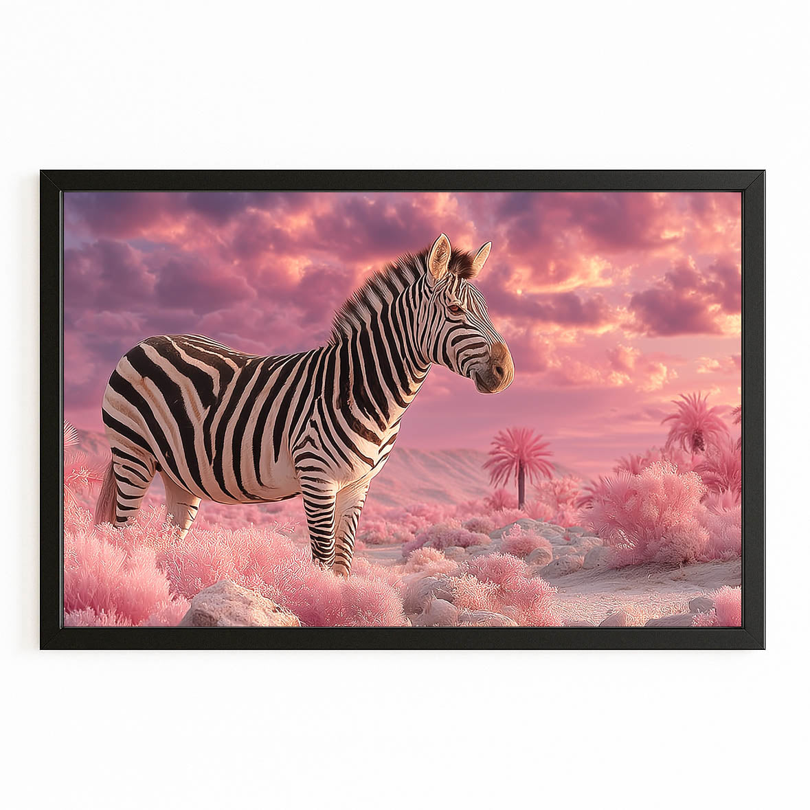 Cloud Zebra Canvas Art – with Premium Black frame on white background