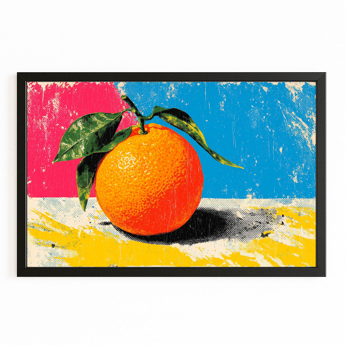 CMYK Pop Orange Fruit Canvas – with Premium Black frame on white background