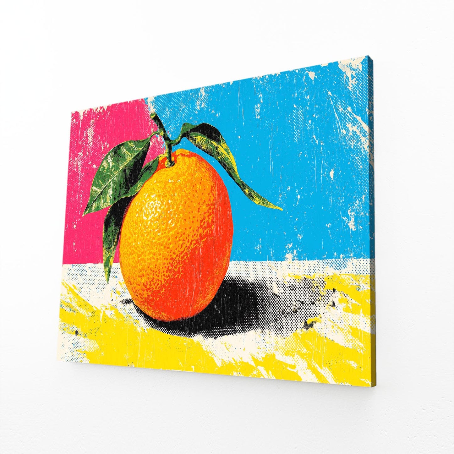 CMYK Pop Orange Fruit Canvas – angled canvas view on white background