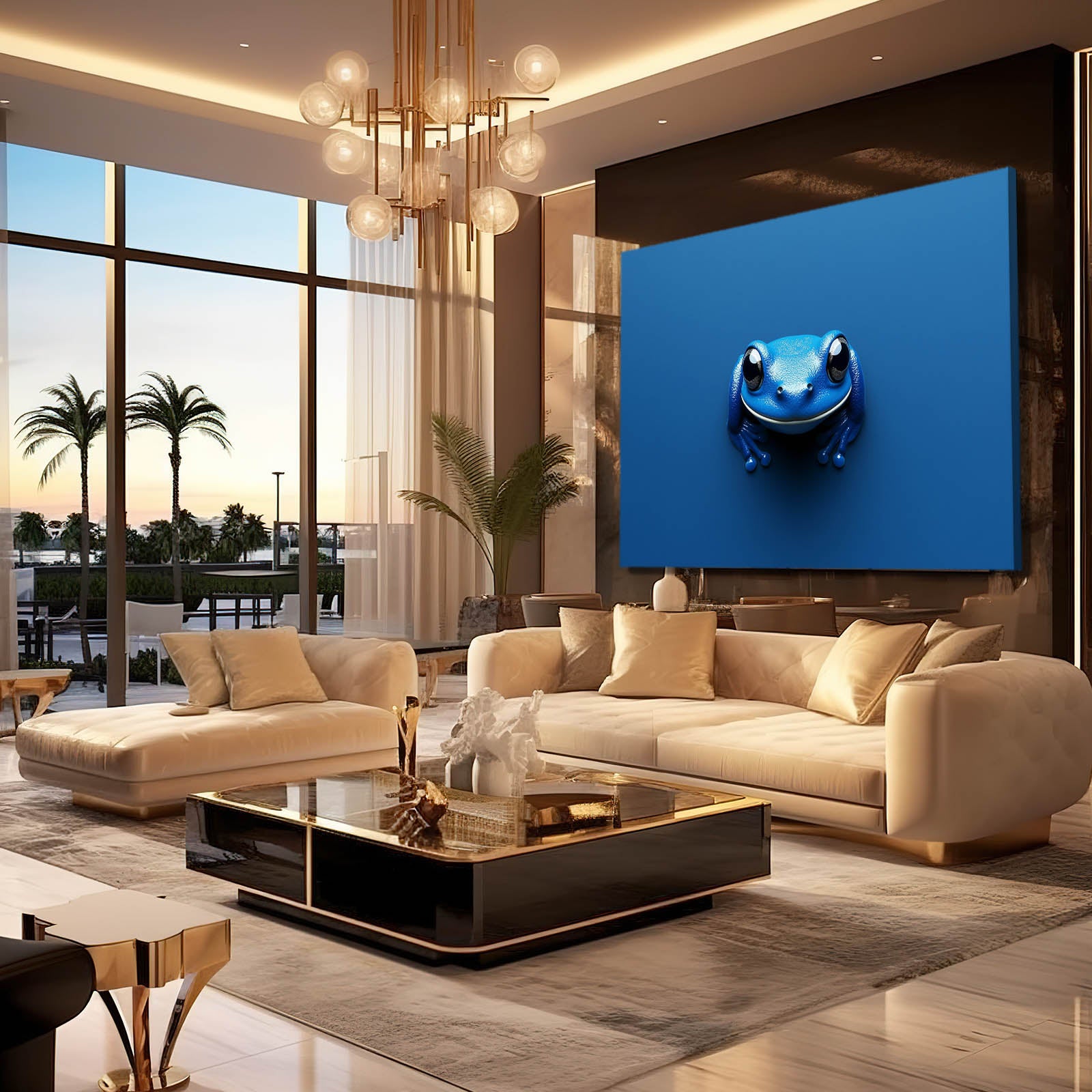 Cobalt Cutie Frog Canvas – styled in a furnished interior