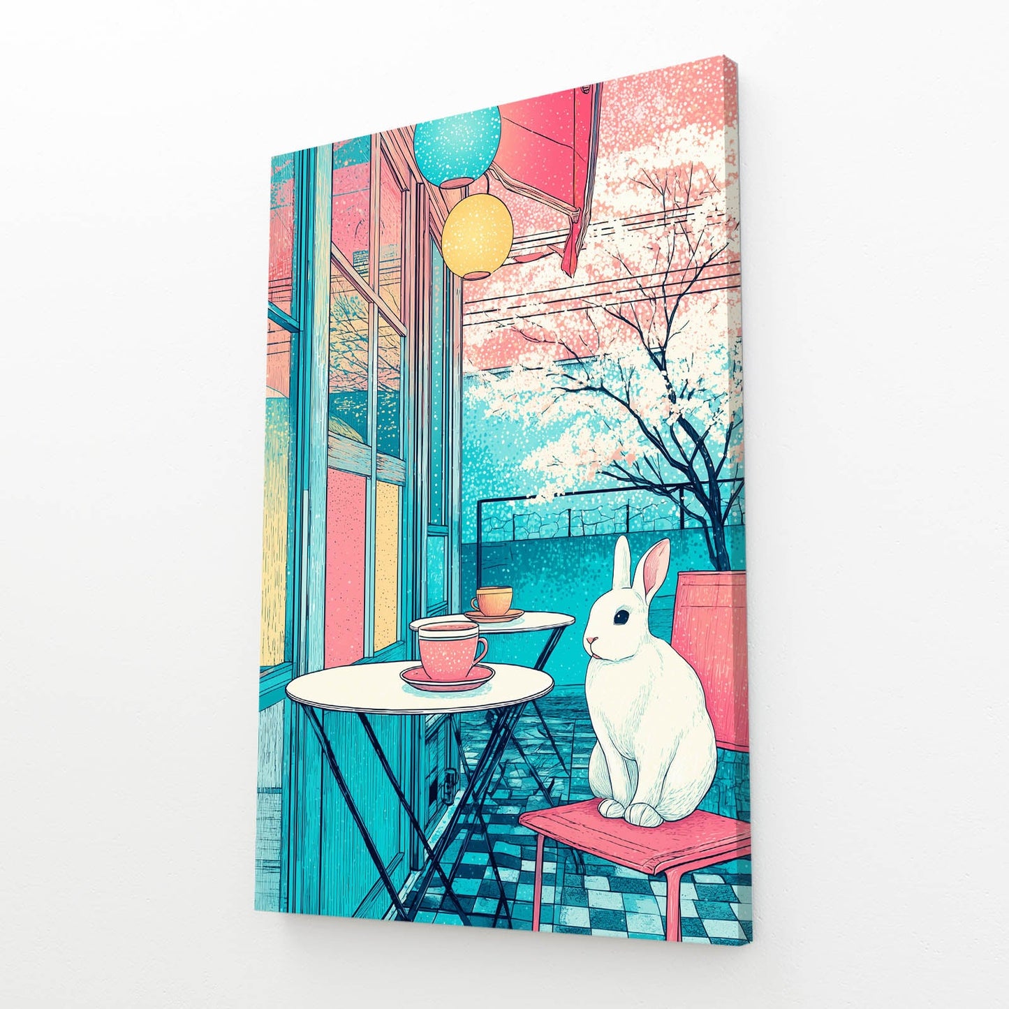 Coffee Bunny Canvas – angled canvas view on white background