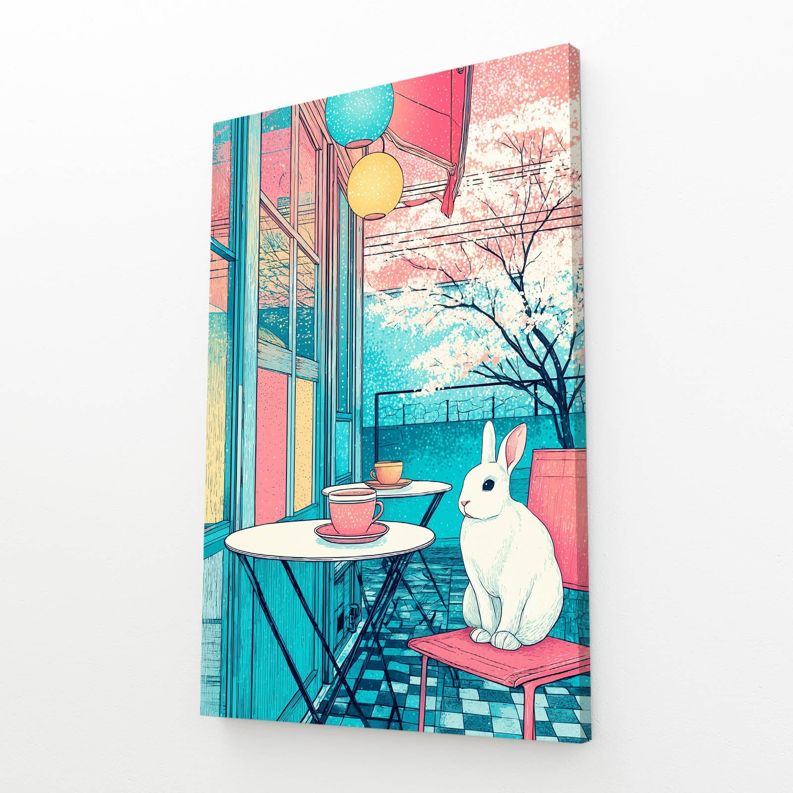 Coffee Bunny Canvas – angled canvas view on white background