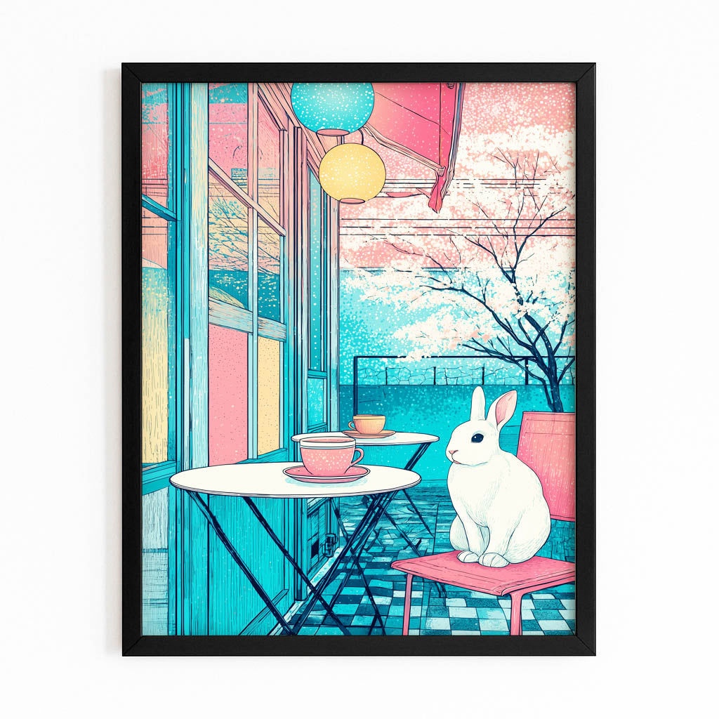 Coffee Bunny Canvas – with Premium Black frame on white background