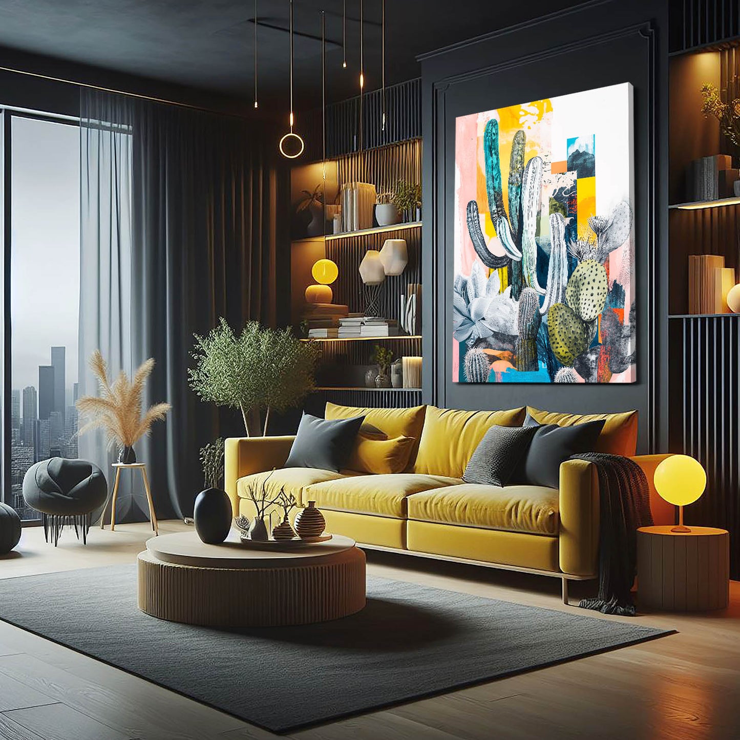 Collage Color Study Cactus Canvas – styled in a furnished interior