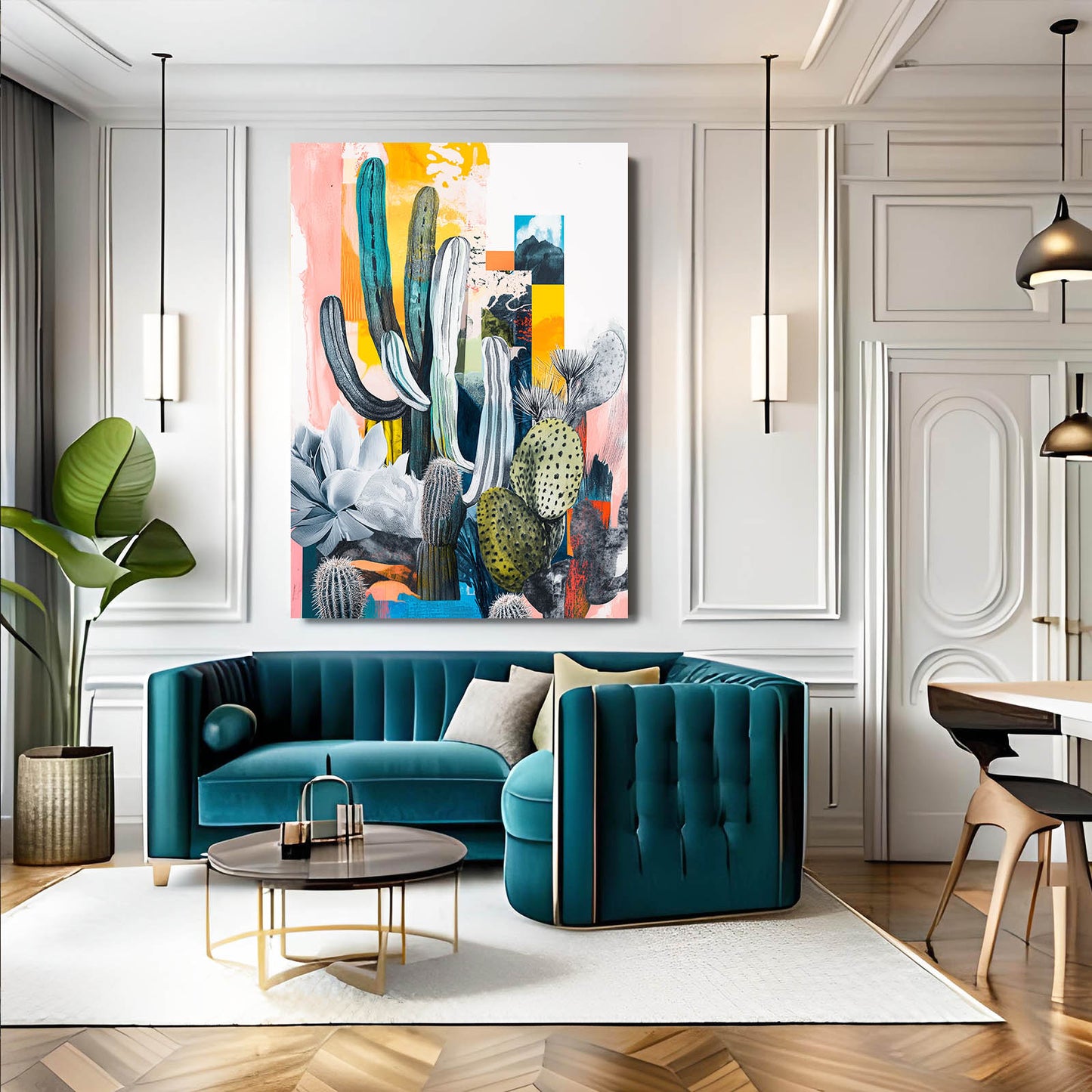 Collage Color Study Cactus Canvas – styled in a furnished interior