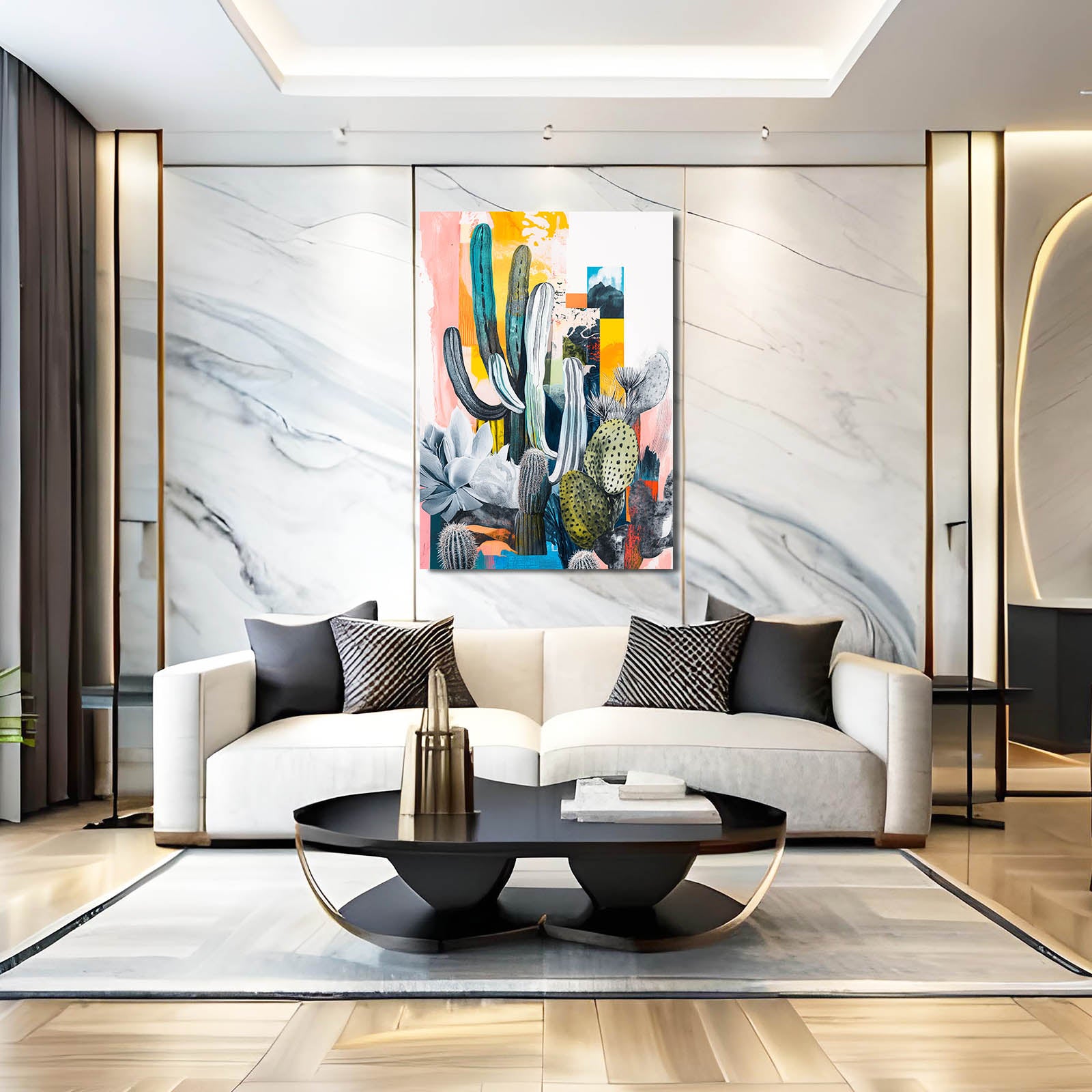 Collage Color Study Cactus Canvas – styled in a furnished interior