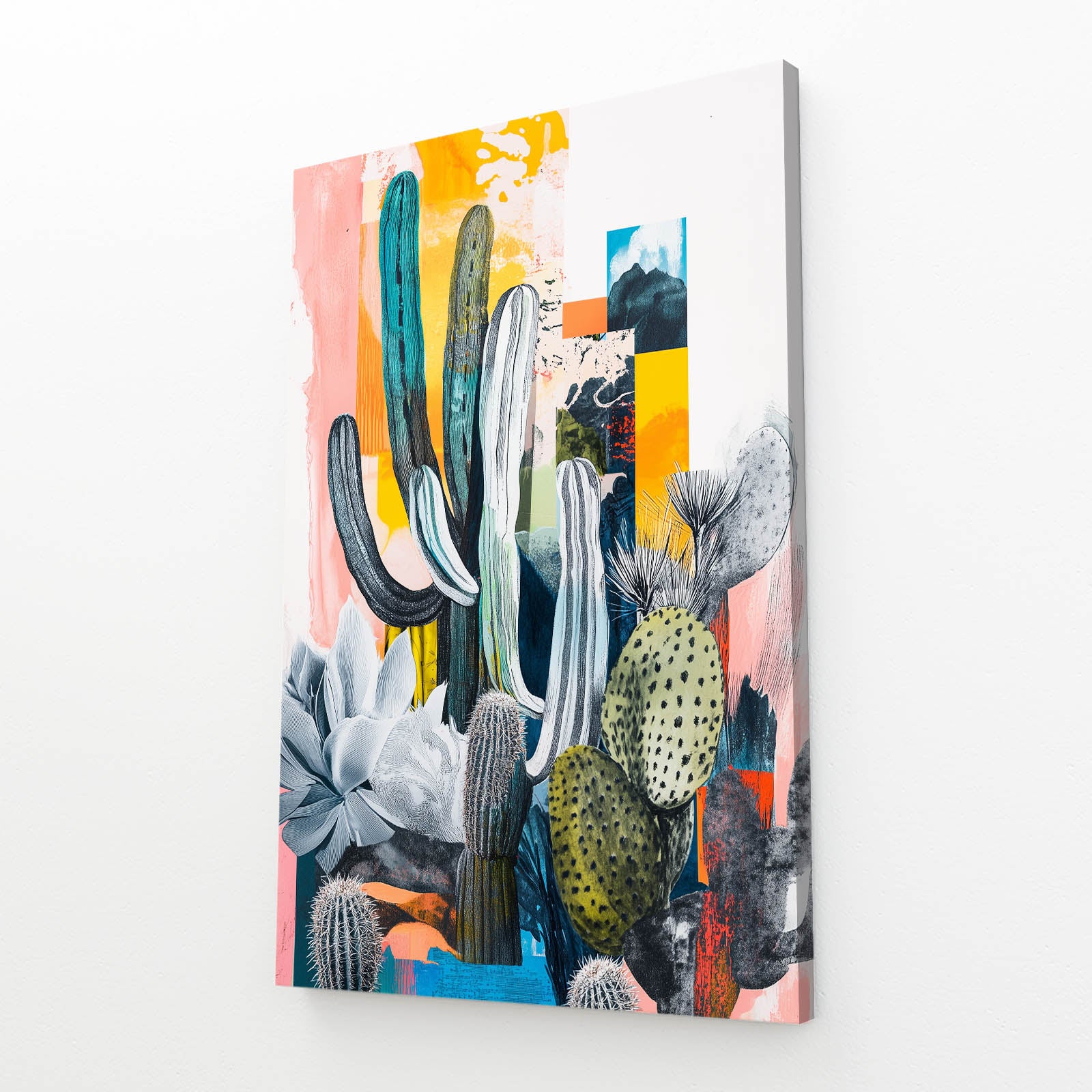 Collage Color Study Cactus Canvas – angled canvas view on white background