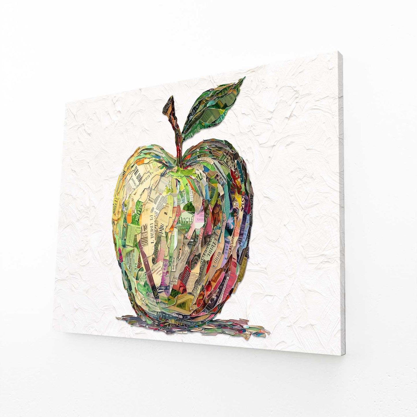 Collage Patchwork Apple Prints – angled canvas view on white background