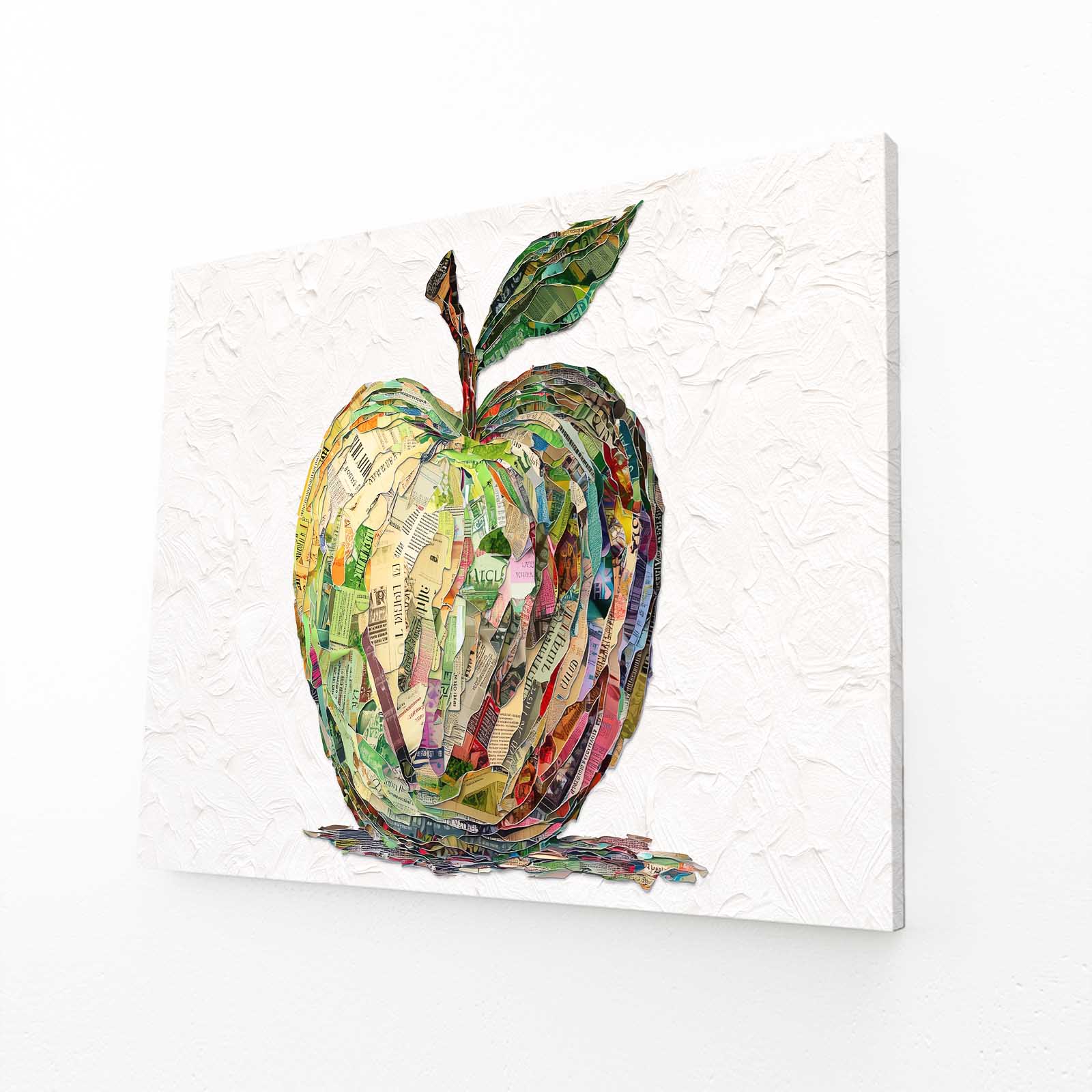 Collage Patchwork Apple Prints – angled canvas view on white background