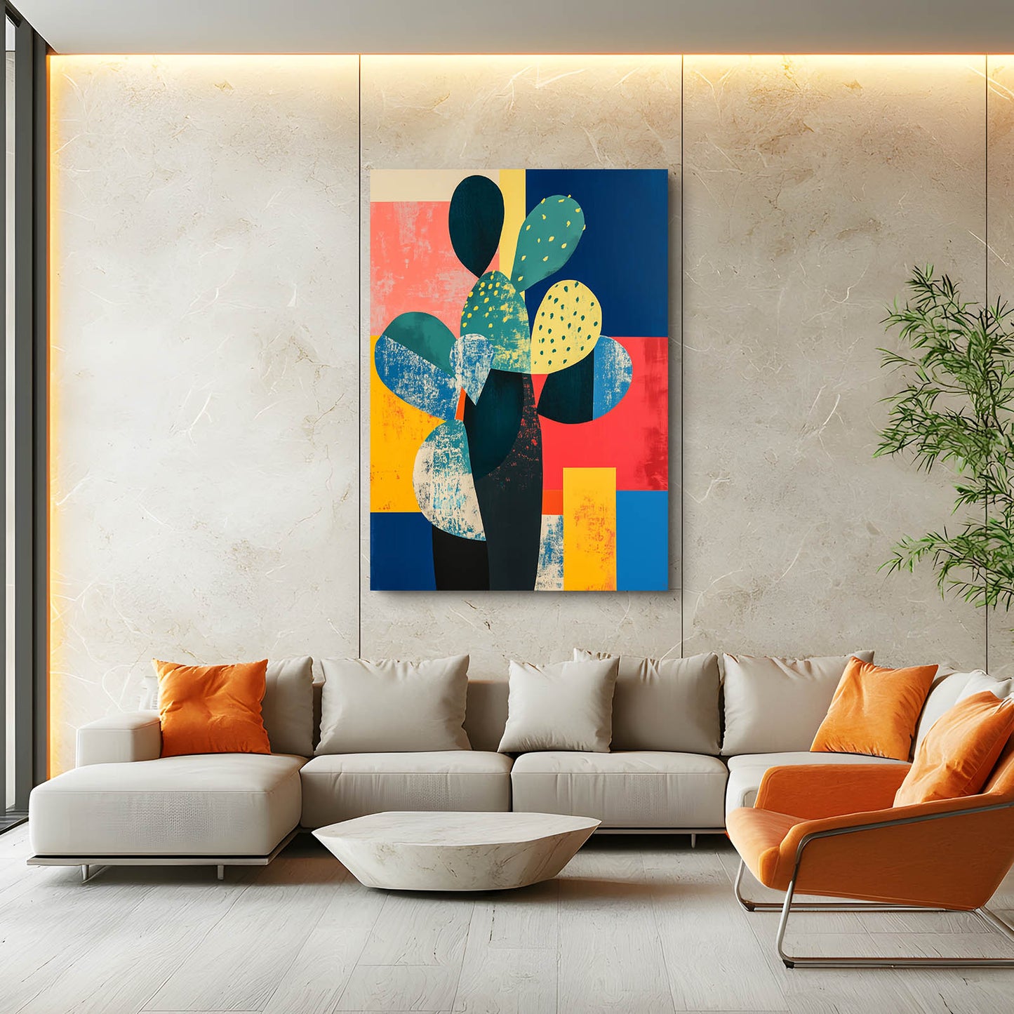 Color Block Paddles Cactus Art – styled in a furnished interior