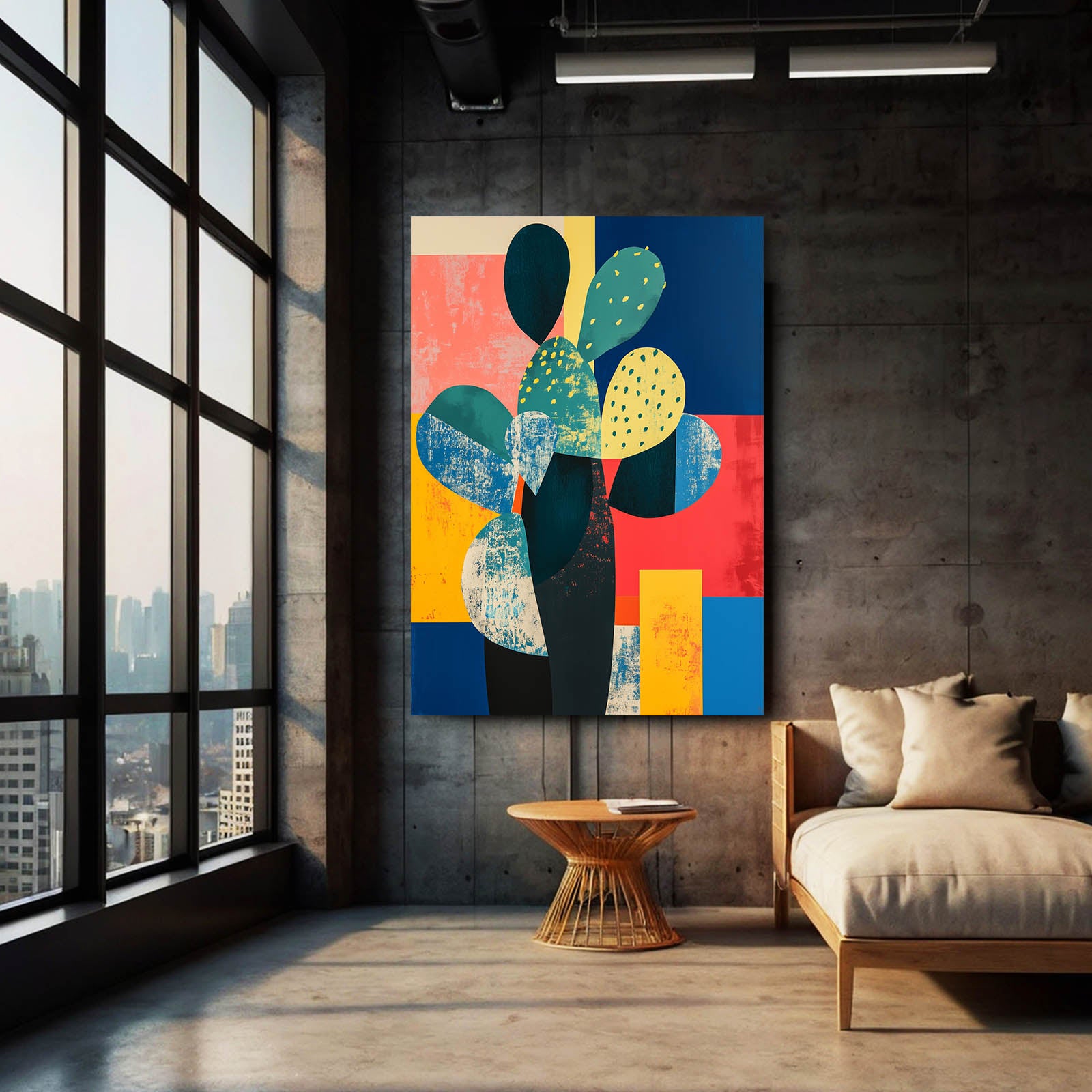 Color Block Paddles Cactus Art – styled in a furnished interior