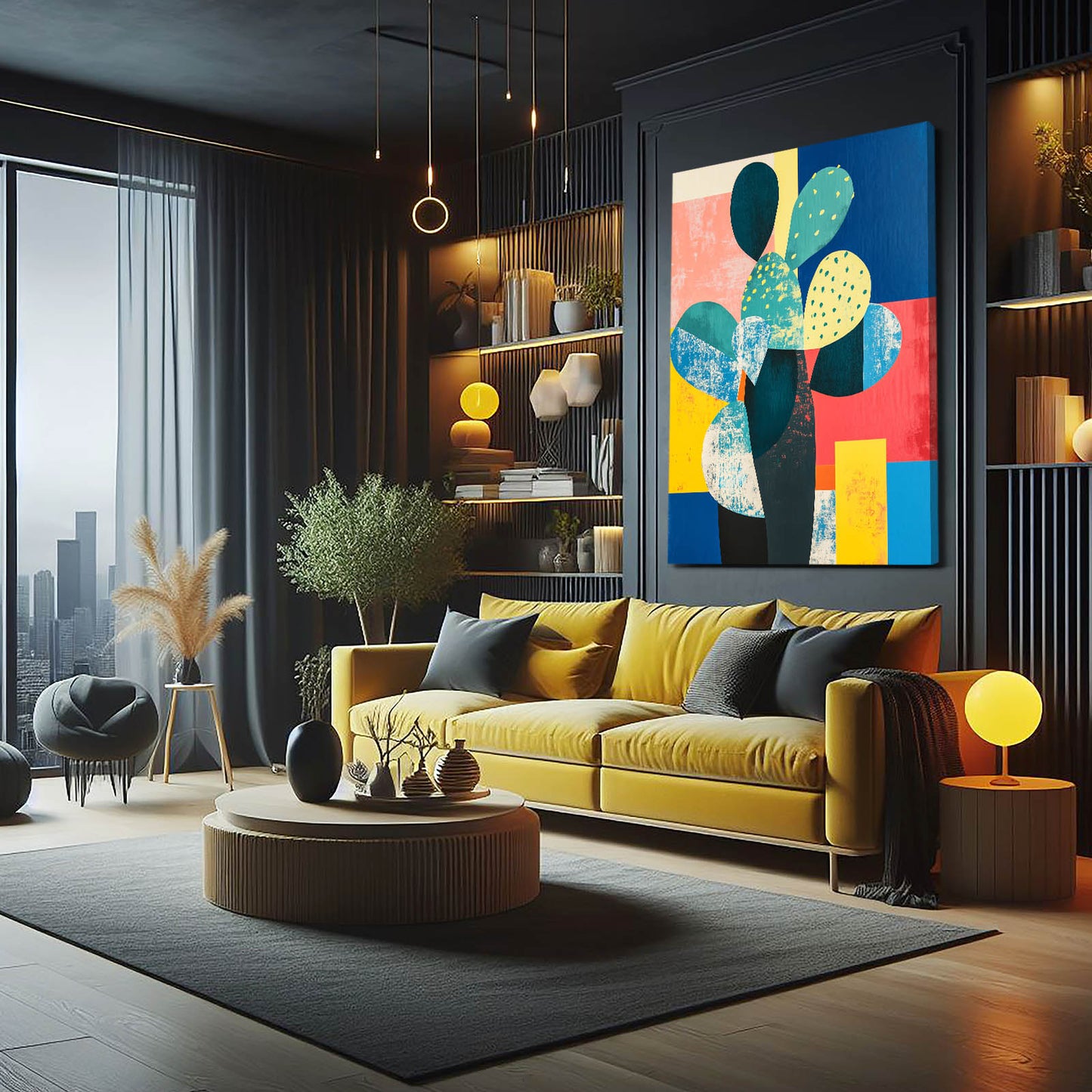 Color Block Paddles Cactus Art – styled in a furnished interior