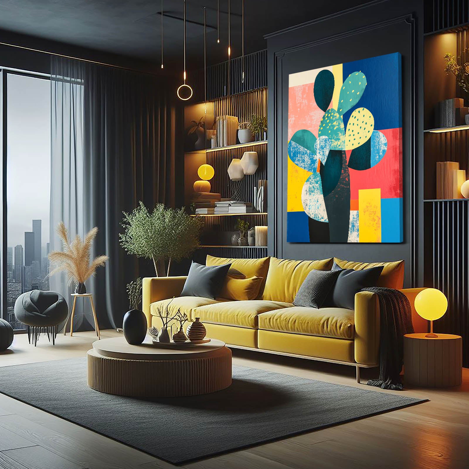 Color Block Paddles Cactus Art – styled in a furnished interior