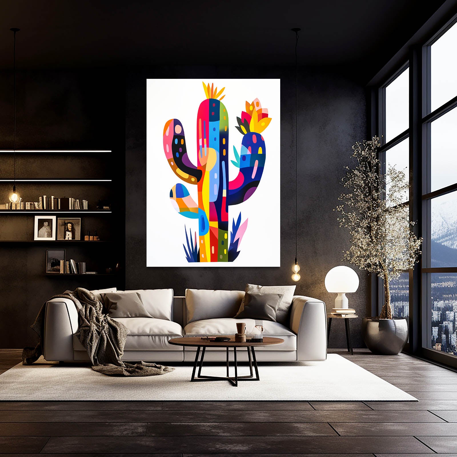 Color Block Shapes Cactus Wall Art – styled in a furnished interior