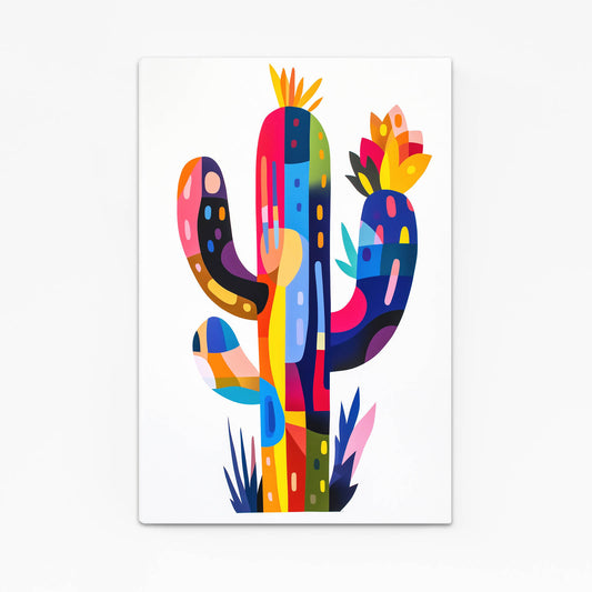 Color Block Shapes Cactus Wall Art – angled canvas view on white background