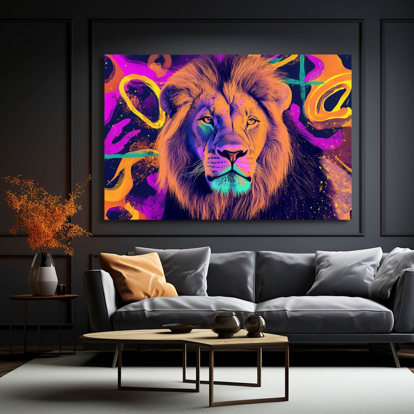 Color Burst Lion Canvas