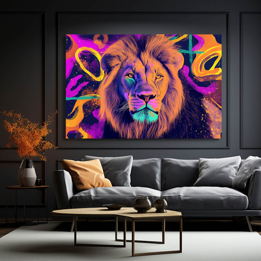Color Burst Lion Canvas — digital canvas print in blue tones, view 3