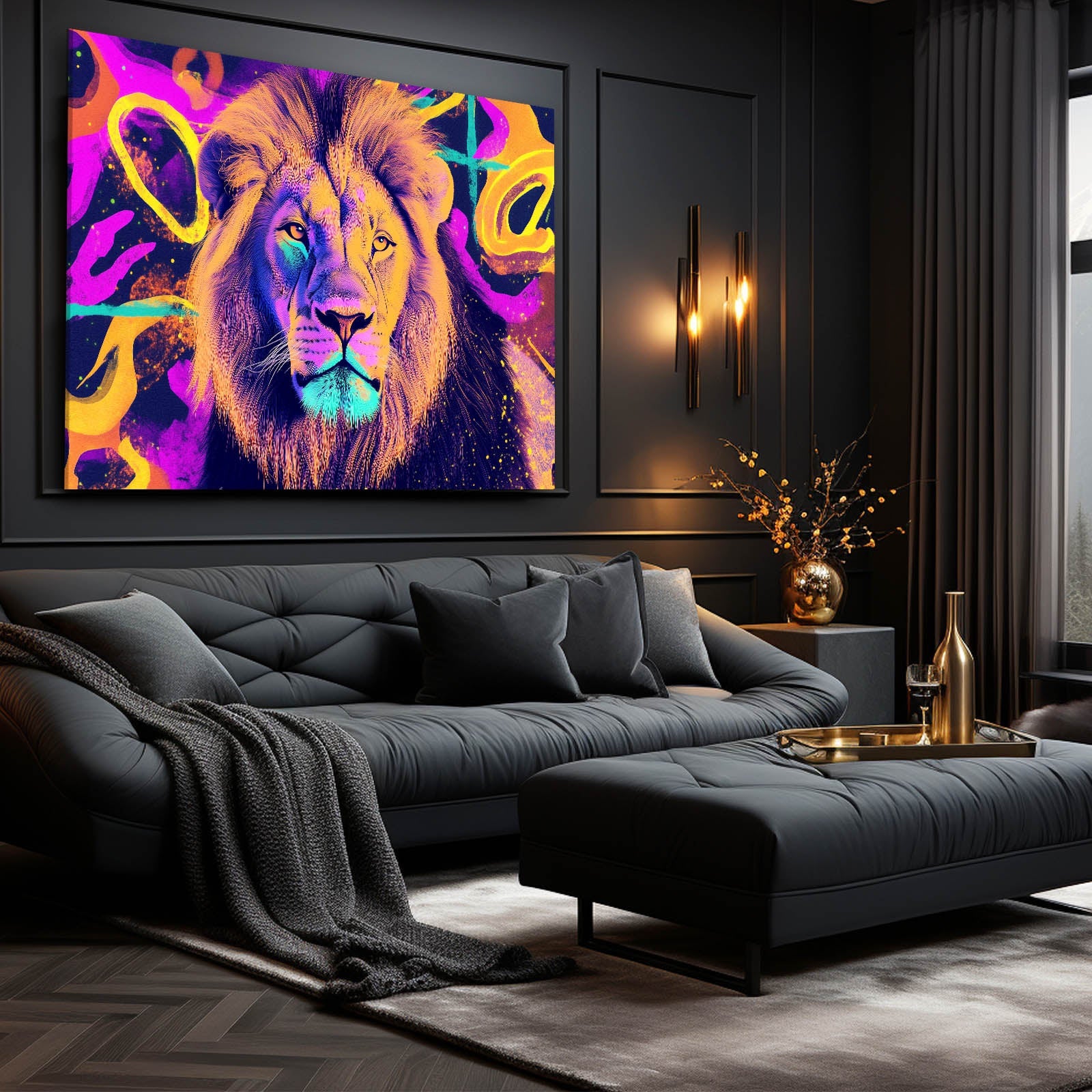 Color Burst Lion Canvas