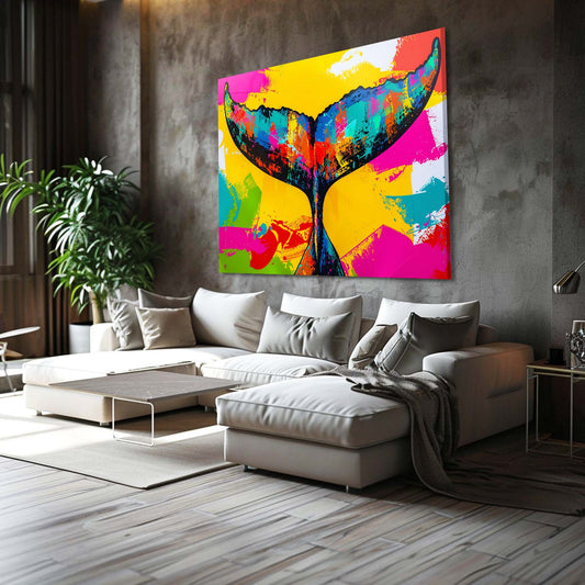 Color Splash Whale Tail Art — abstract canvas print in yellow tones, view 3