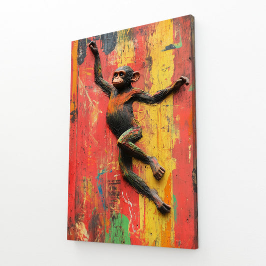 Color Wall Climber Monkey Canvas Art – angled canvas view on white background