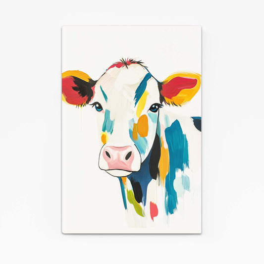 Colored Cow Wall Art – angled canvas view on white background