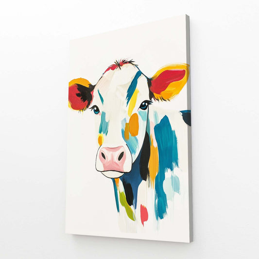 Colored Cow Wall Art – angled canvas view on white background