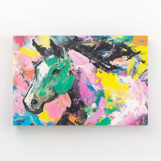 Colored Horse Art – angled canvas view on white background