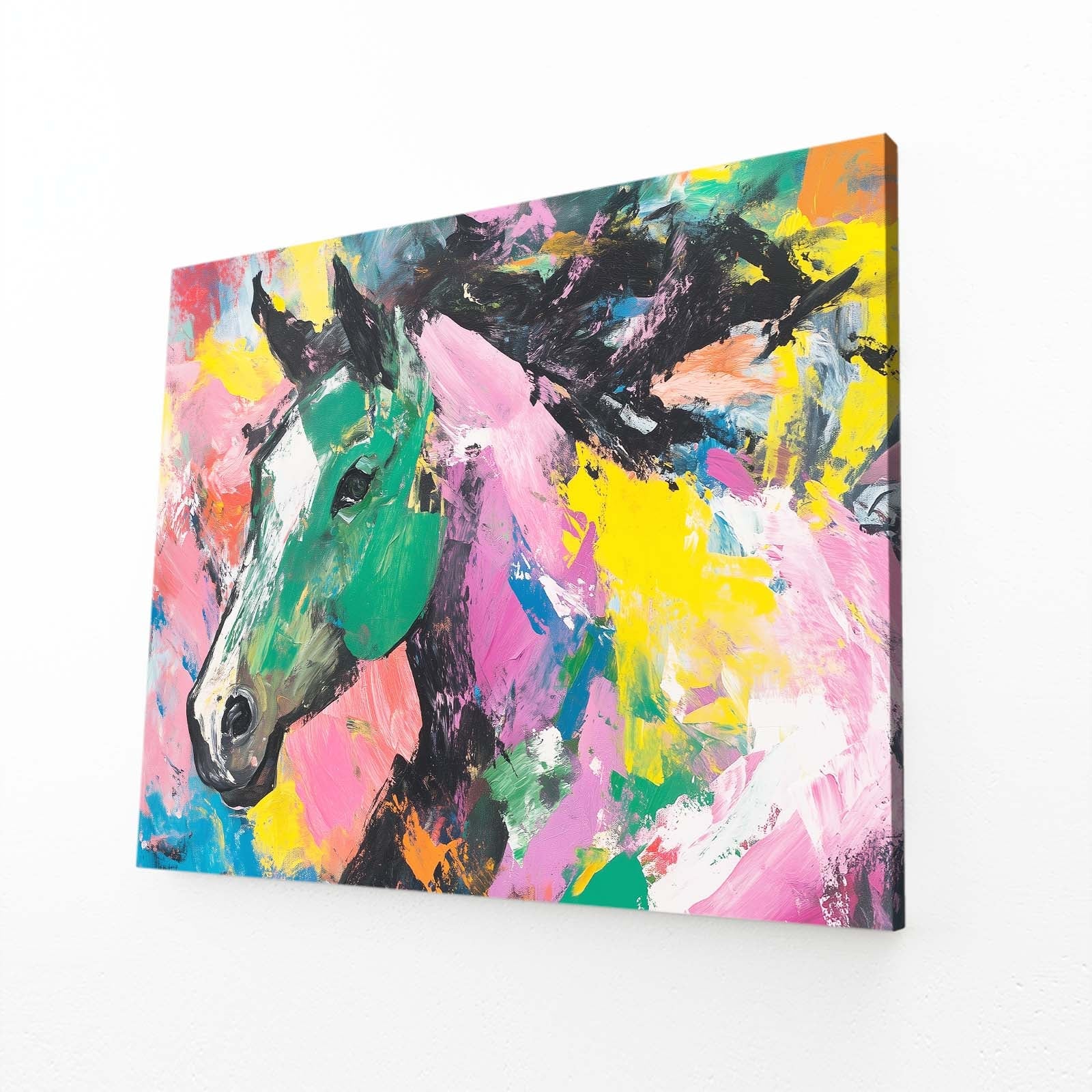 Colored Horse Art – angled canvas view on white background