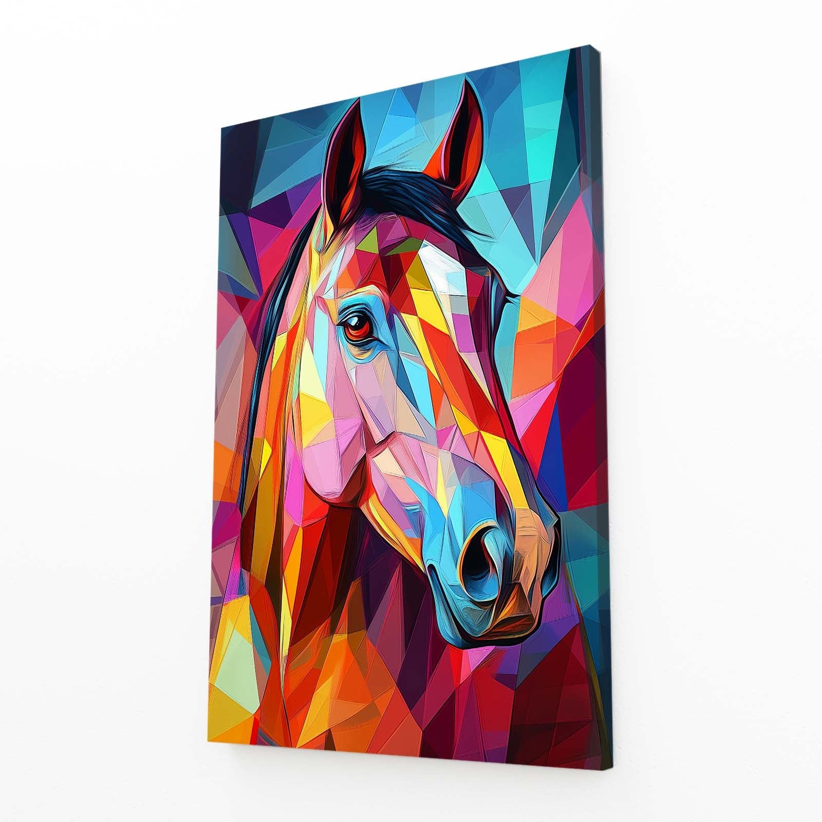 Colored Horse Wall Art – angled canvas view on white background