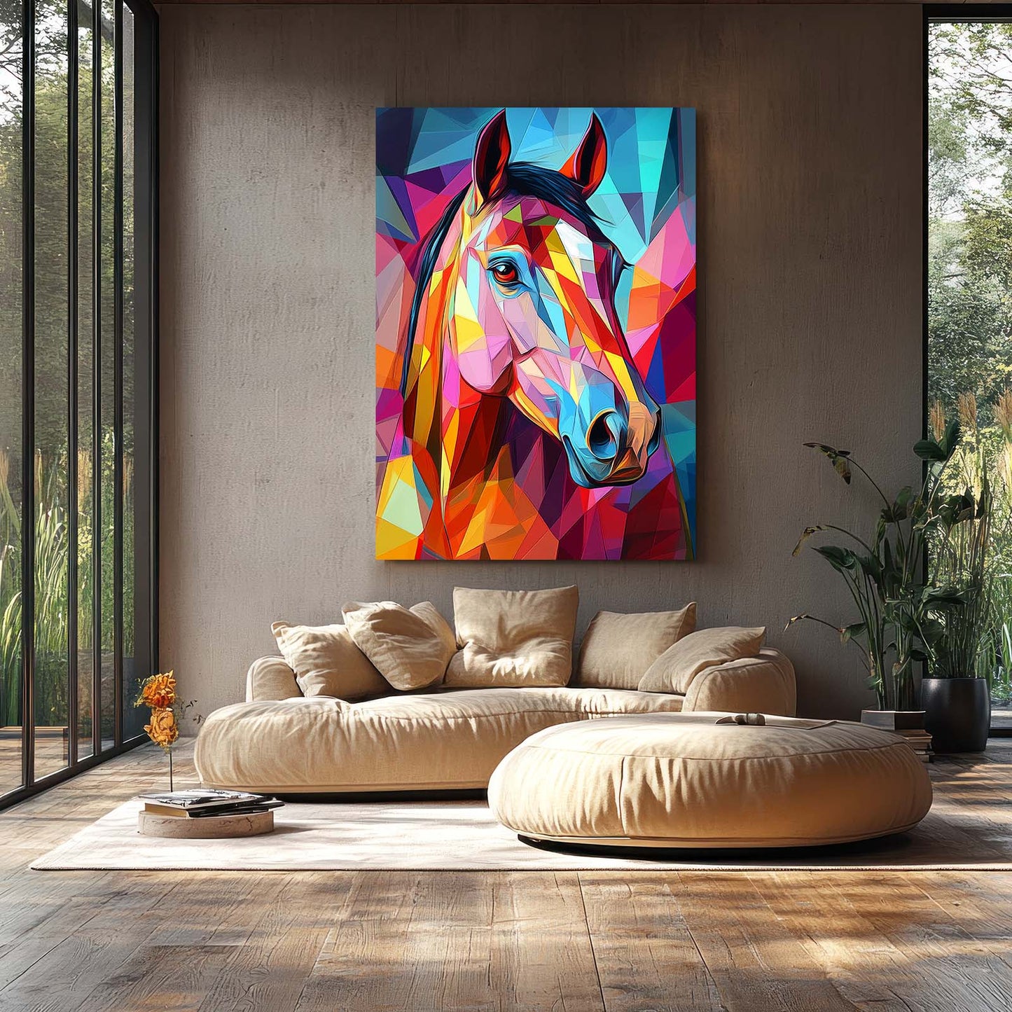 Colored Horse Wall Art – angled canvas view on white background