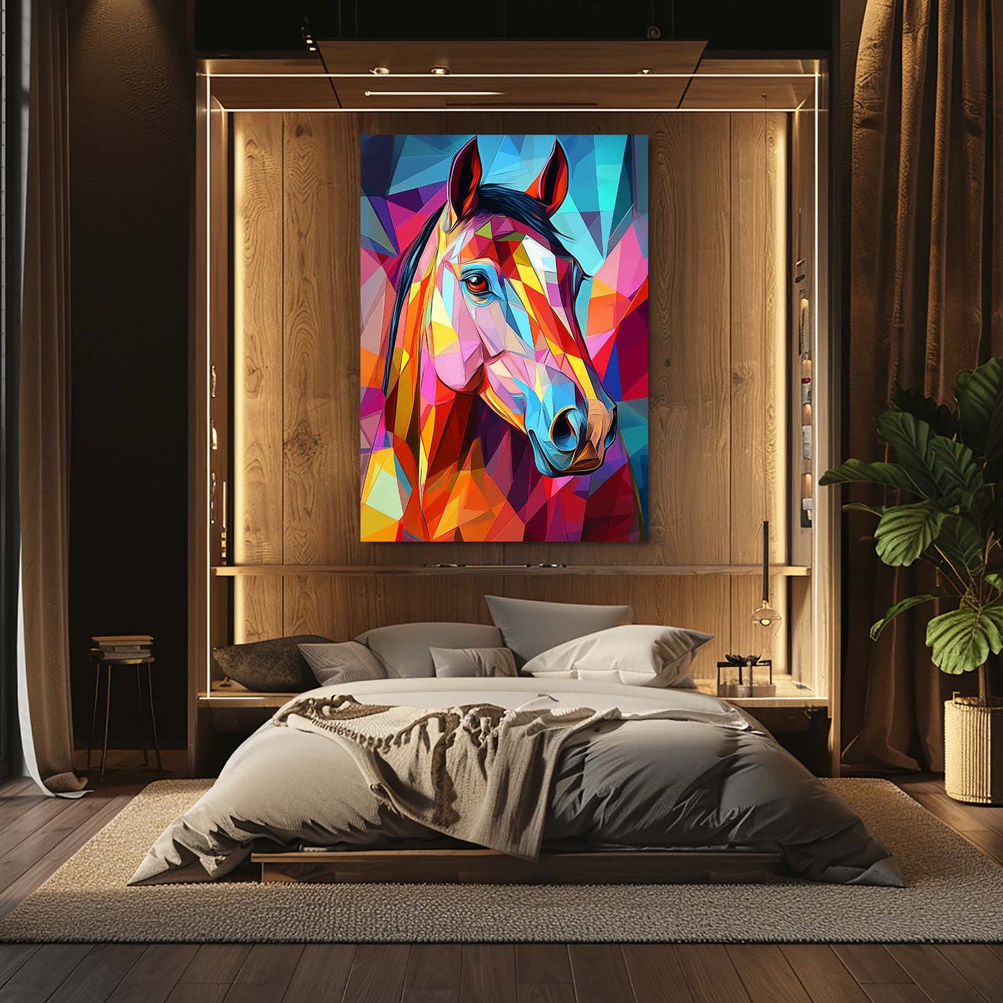 Colored Horse Wall Art – angled canvas view on white background
