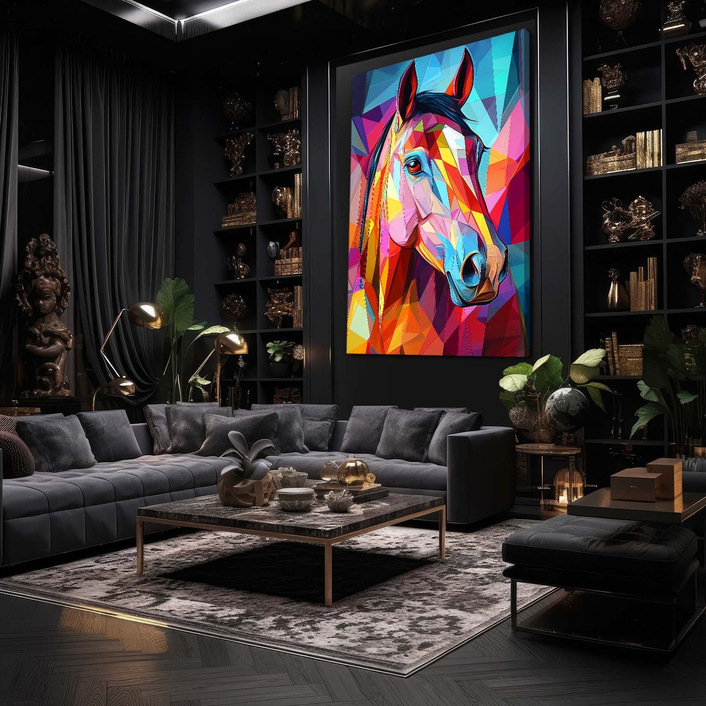 Colored Horse Wall Art – angled canvas view on white background