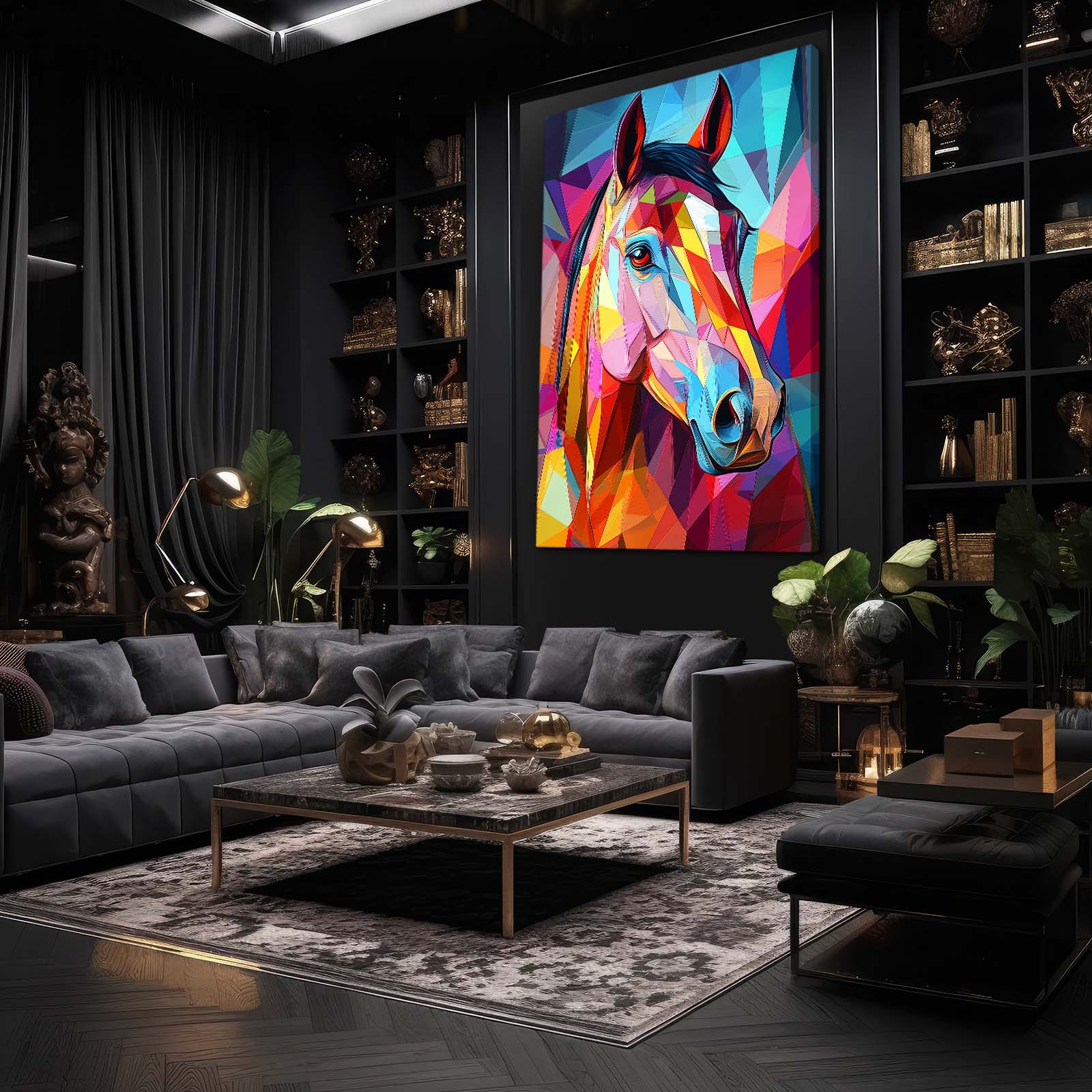 Colored Horse Wall Art – angled canvas view on white background