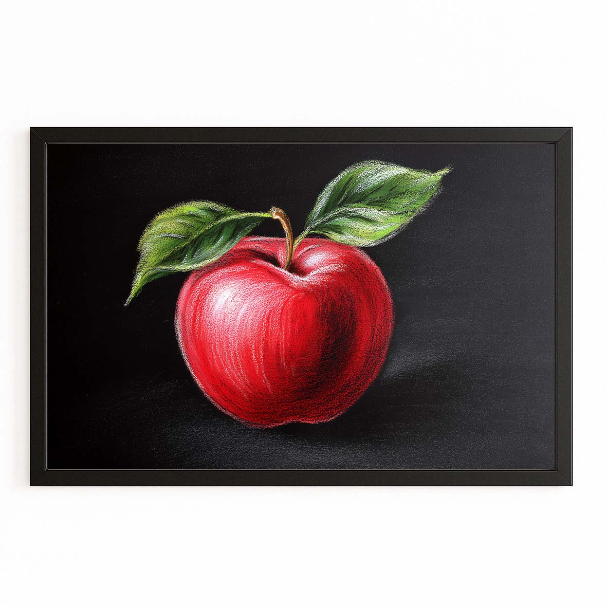 Colored Pencil Red Apple Canvas – with Premium Black frame on white background