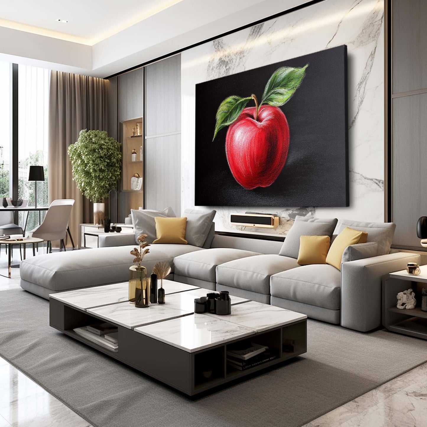 Colored Pencil Red Apple Canvas – styled in a furnished interior