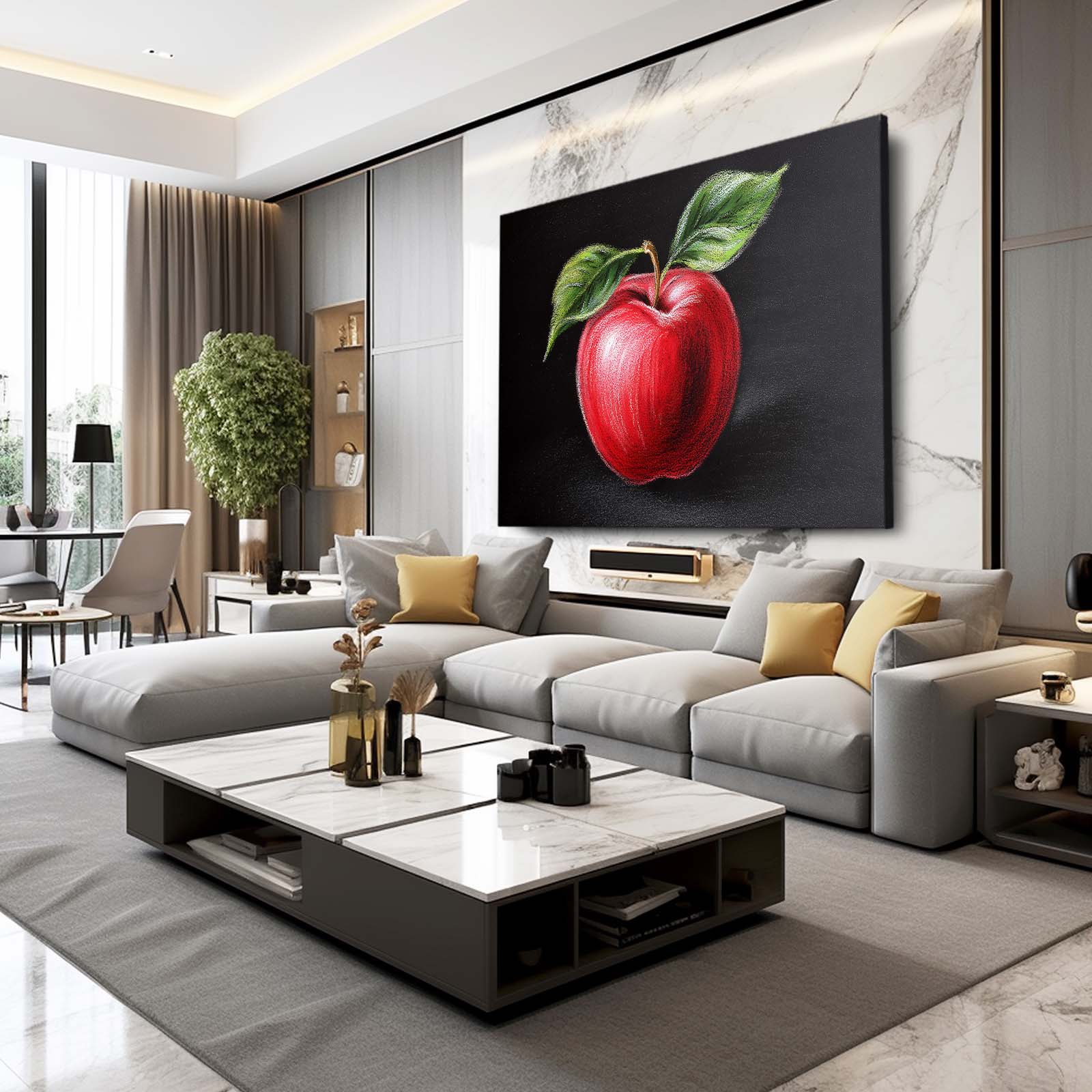 Colored Pencil Red Apple Canvas – styled in a furnished interior