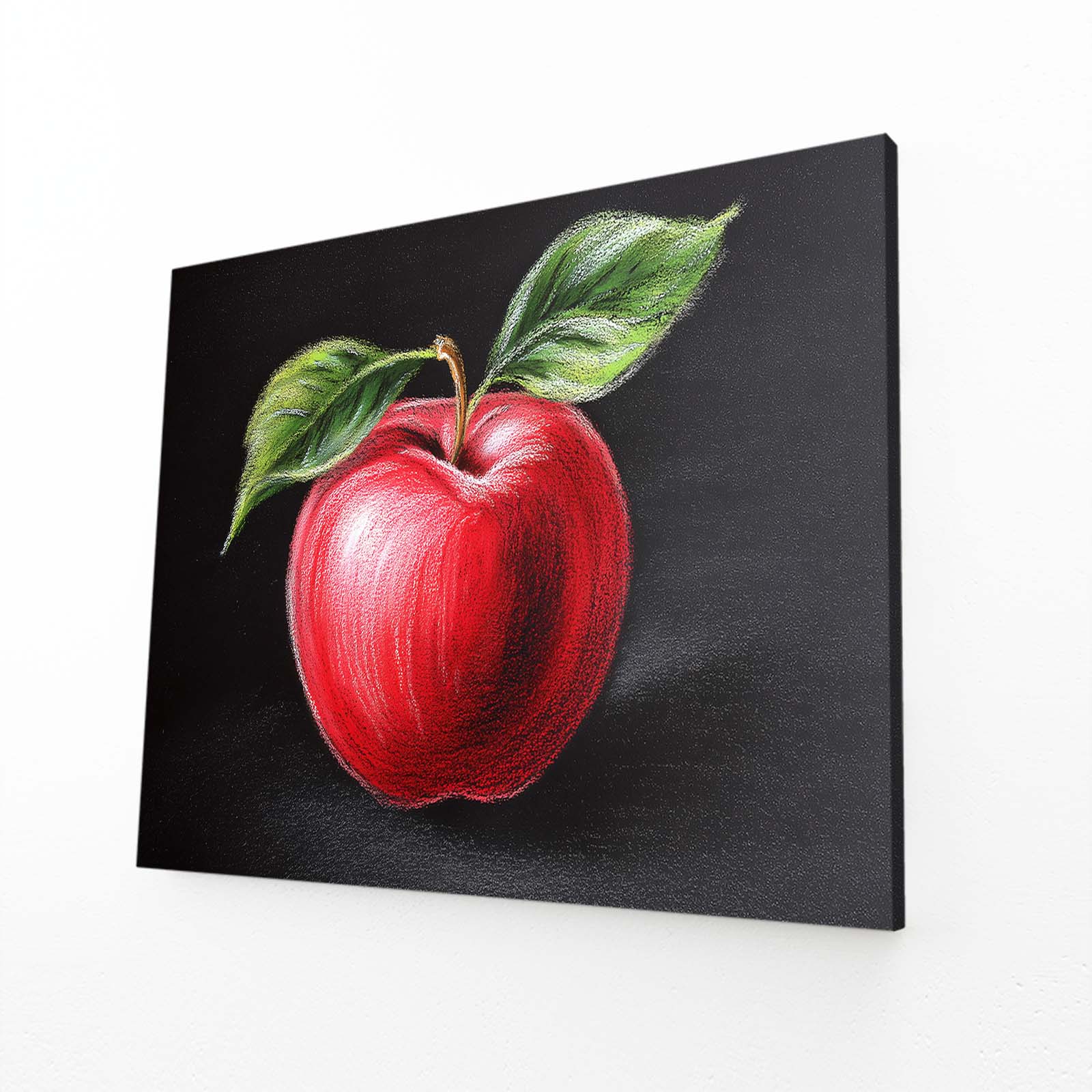 Colored Pencil Red Apple Canvas – angled canvas view on white background