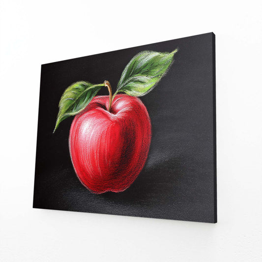 Colored Pencil Red Apple Canvas – angled canvas view on white background