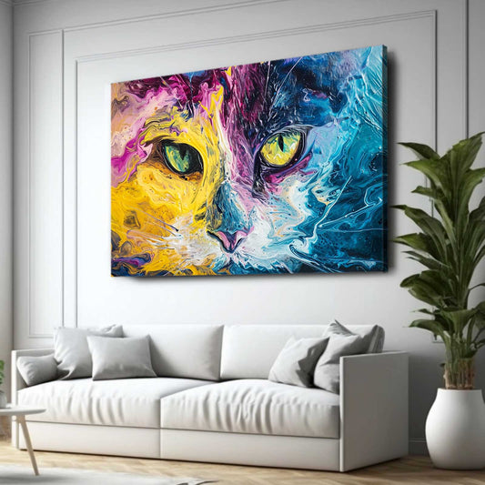 Colorful Abstract Cat Art — abstract canvas print in blue tones, view 3