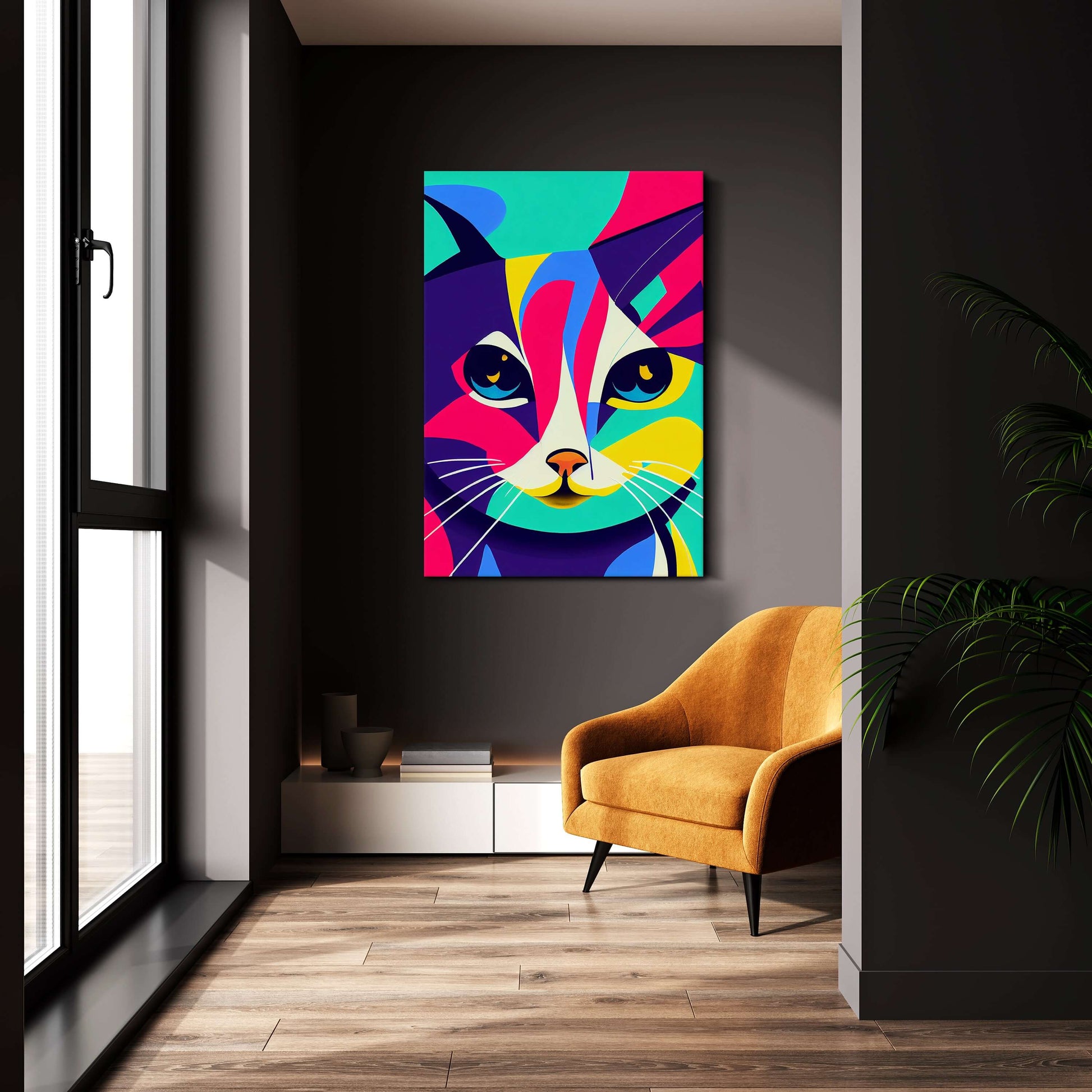Colorful Abstract Cat Canvas Art