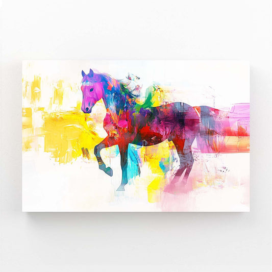 Colorful Abstract Horse Art – angled canvas view on white background
