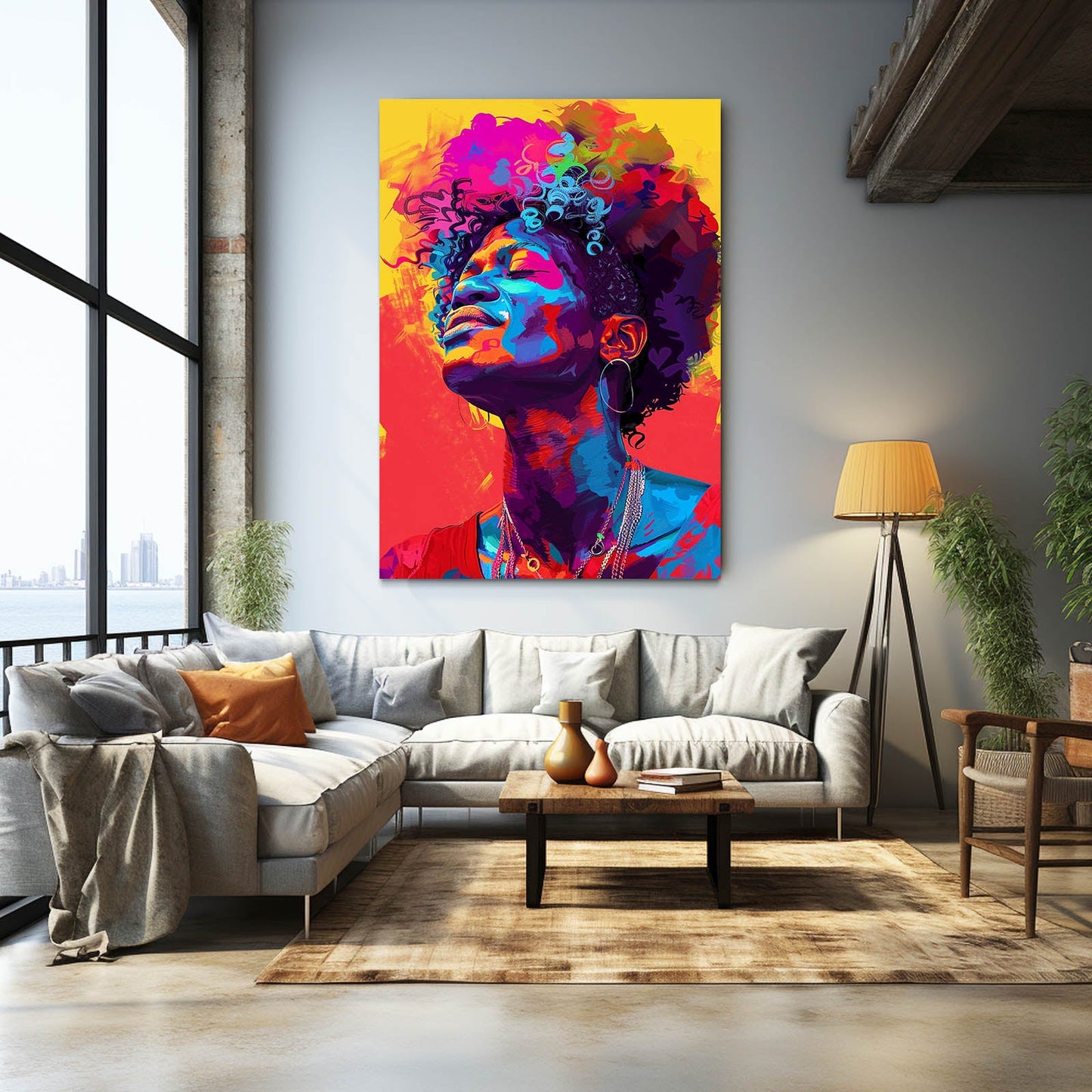 Colorful African Art — pop art canvas print in red tones, view 3